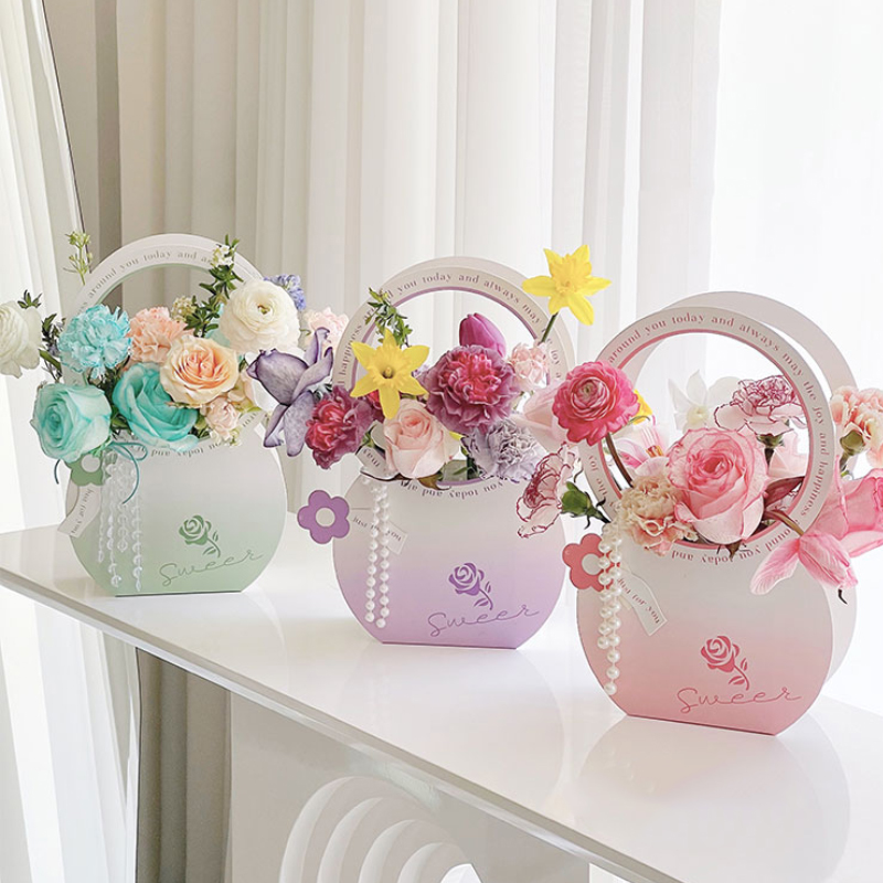 七夕手提花篮情人节可折叠鲜花包装盒